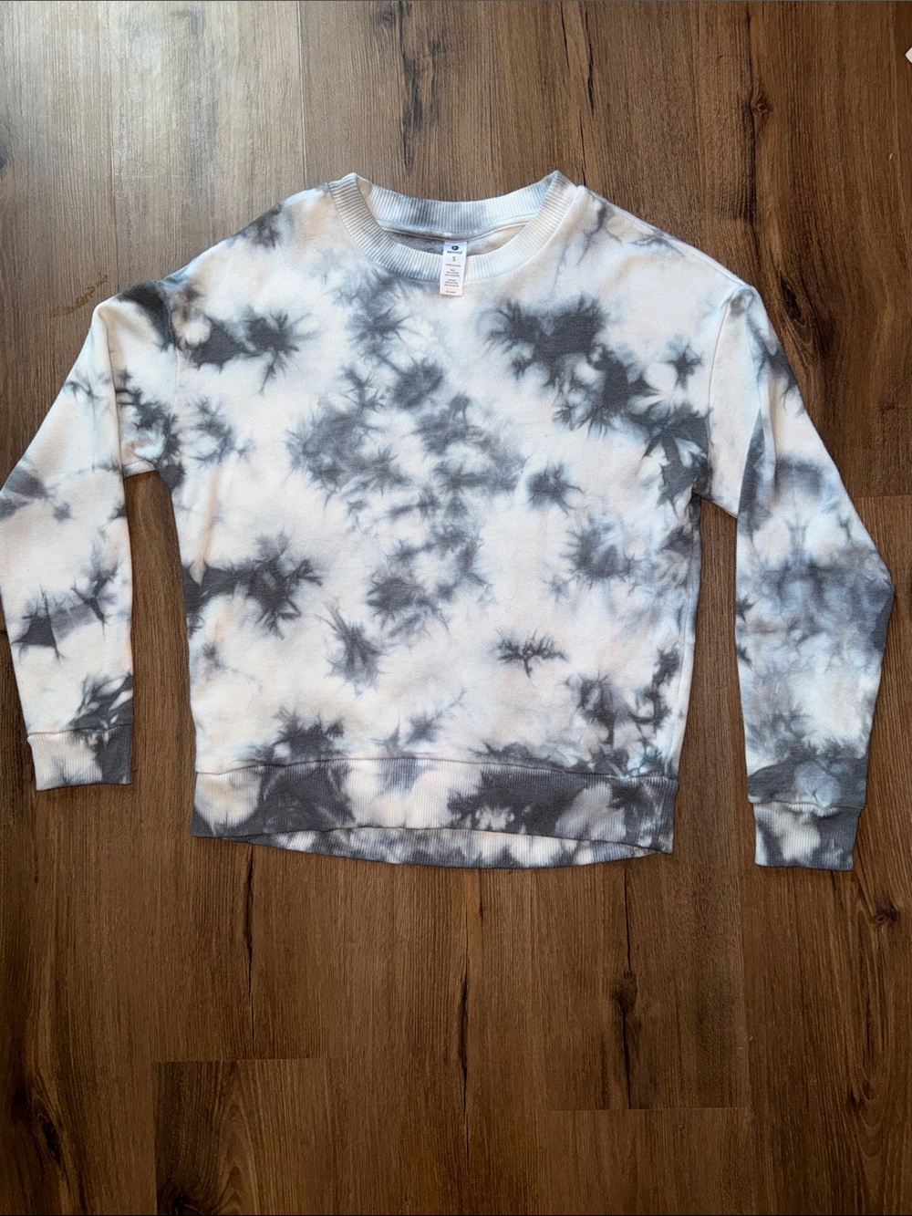 90 Degree By Reflex Gray & White Tie-Dye Crewneck Sweatshirt